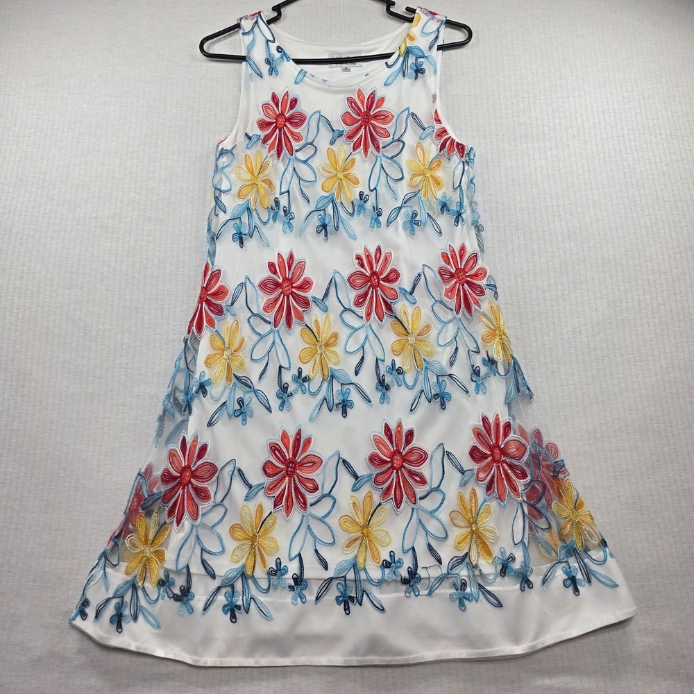 Signature by Robbie Bee Floral Embroidered Mesh Dress PS Cottagecore Coquette